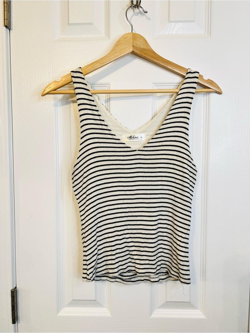 mahina Black & White Striped V-Neck Tank